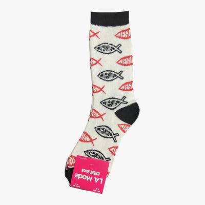WHOLESALE LADIES LA MODA CREW SOCKS JESUS FISH (C-44) ASSORTED - 2373