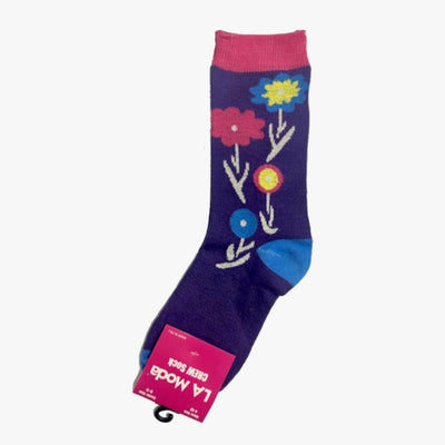 WHOLESALE FASHION LADIES SOCKS LA MODA CREW FLOWERS (C-49) ASSORTED - 2376