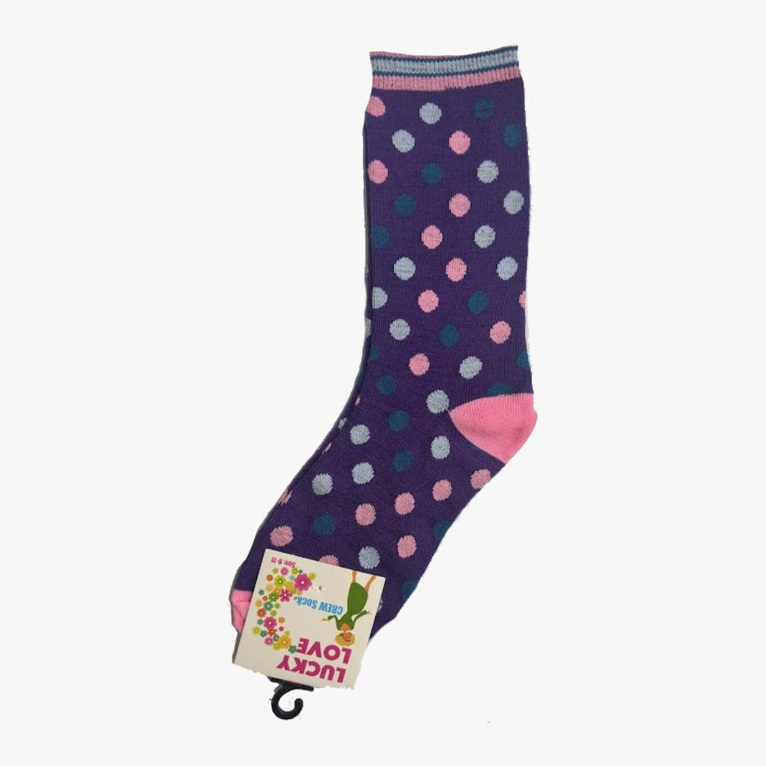 WHOLESALE POLKA DOT LADIES FASHION LUCKY LOVE CREW SOCKS (C-08) ASSORTED - 2383