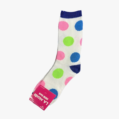 WHOLESALE LADIES FASION LA MODA CREW SOCKS LAREGE POLKA DOTS 9-11 (C-40) ASSORTED - 2397