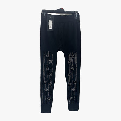 LADIES HIGH WAIST TRAINING LEGGING PANTS WITH STARS REIGHSTONES ONE SIZE (U247) - 3610