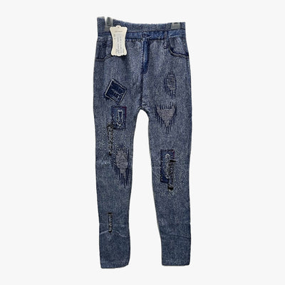 LADIES FLEECE LINED JEANS LOOK LEGGINGS PANTS ONE SIZE (640830) - 3613