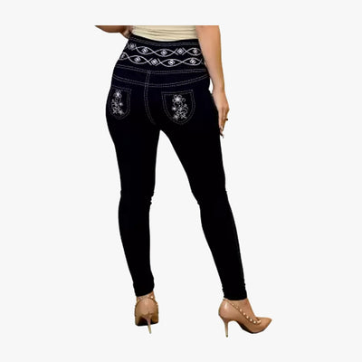 LADIES J&W HIGH WAIST LEGGING PANTS ONE SIZE BLACK HY-1802 (BLACK) - 3654