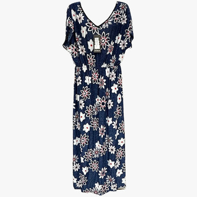 WHOLESALE BLOOM V-NECK FLORAL MAXI DRESS ASSORTED COLORS (640918) - 3718