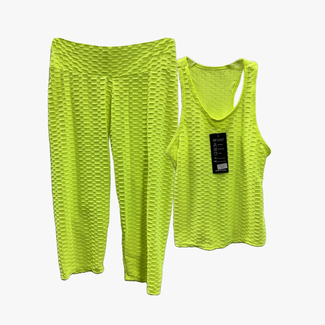 2-PC LADIES HONEYCOMB LEGGING TANK CAPRI SET ASSORTED COLORS SIZES SMALL TO XL - 3811
