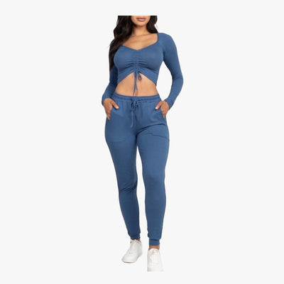 2-PC LADIES LONG SLEEVE PANTS SET J&W ASSORTED COLORS (HY-8158) - 3816