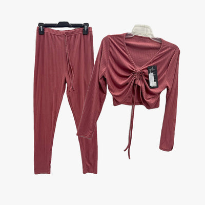 2-PC LADIES CROP-TOP LONG SLEEVE TOP PANTS SET NEW YORK ASSORTED COLORS (TS 147) - 3820