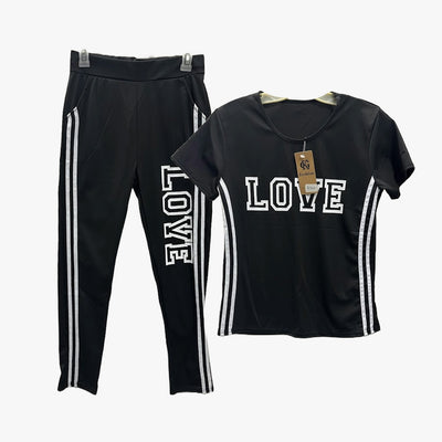 2-PC LADIES GK SHORT SLEEVE PANTS SET SMALL-XL (LOVE) - 3821