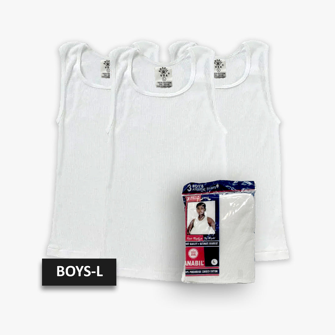 3-PK BOYS ANABIL ATHLETIC A-SHIRTS LARGE WHITE - 4160