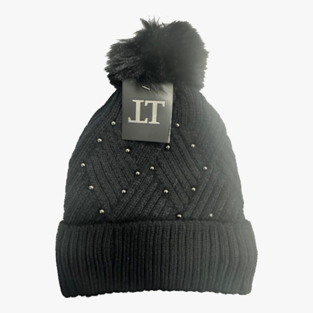LADIES KNIT WINTER FASHION HAT WITH PEARLS (H511) - 6587
