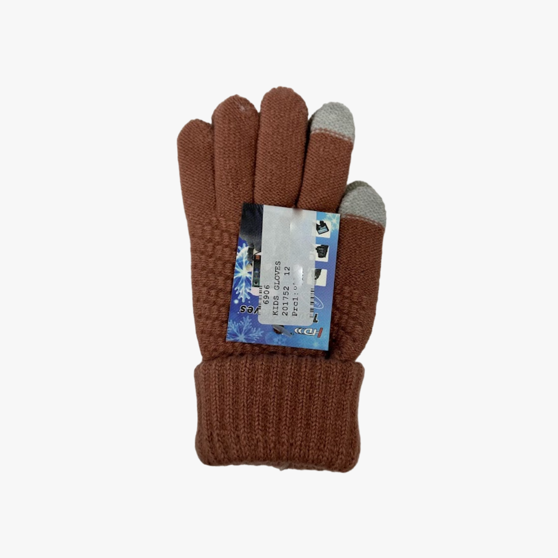 KIDS WINTER CUFFED 2-FINGER TOUCH GLOVES ASSORTED COLORS - 6906