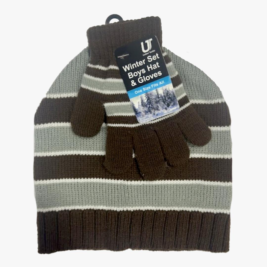 BOYS STRIPES WINTER HAT AND GLOVES SET (24308) ASSORTED