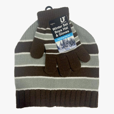 BOYS STRIPES WINTER HAT AND GLOVES SET (24308) ASSORTED