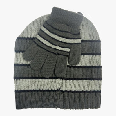BOYS STRIPES WINTER HAT AND GLOVES SET (24308) ASSORTED