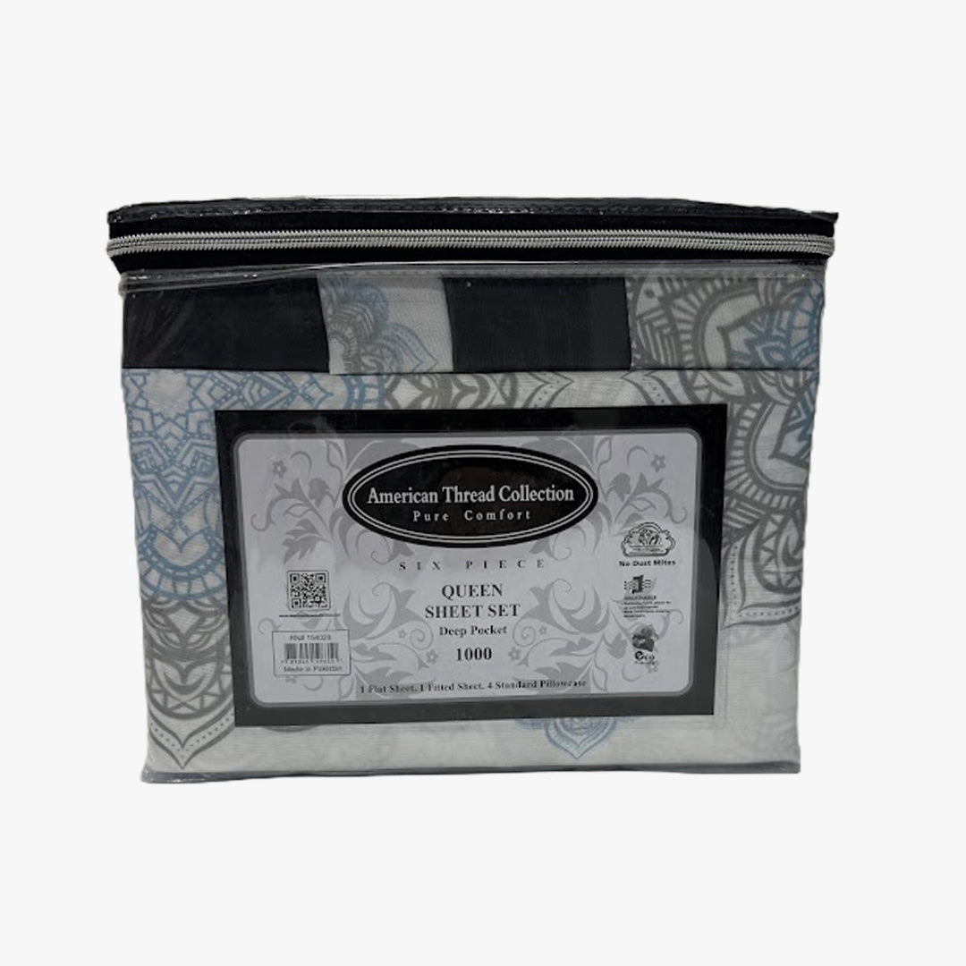 AMERICAN THREAD COLLECTION 6-PC QUEEN SHEET SET DEEP POCKETS 1000 - 8016
