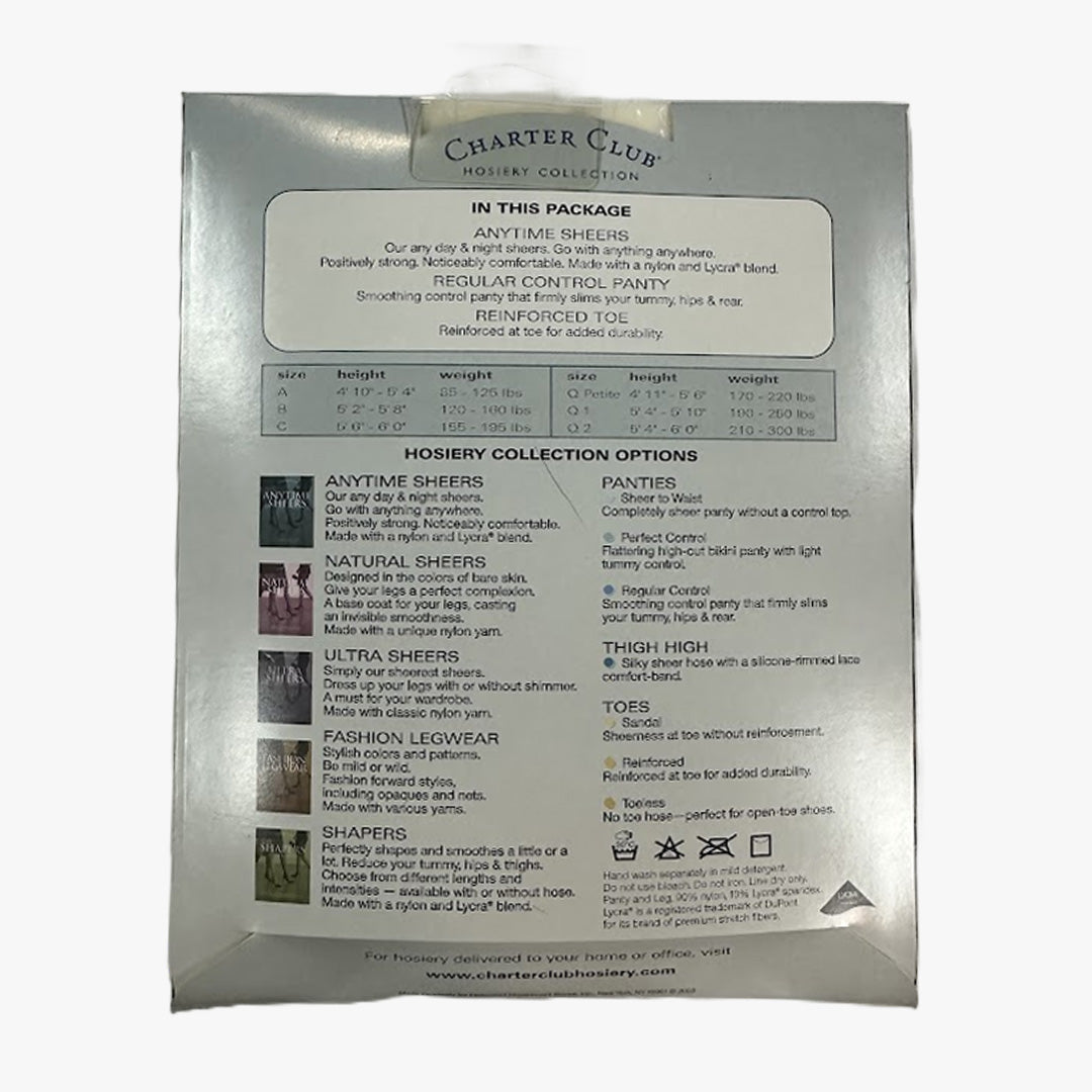 WHOLESALE ANYTIME-SHEERS WOMEN SHEER PANTYHOSE CHARTERS CLUB HOSIERY - 1109