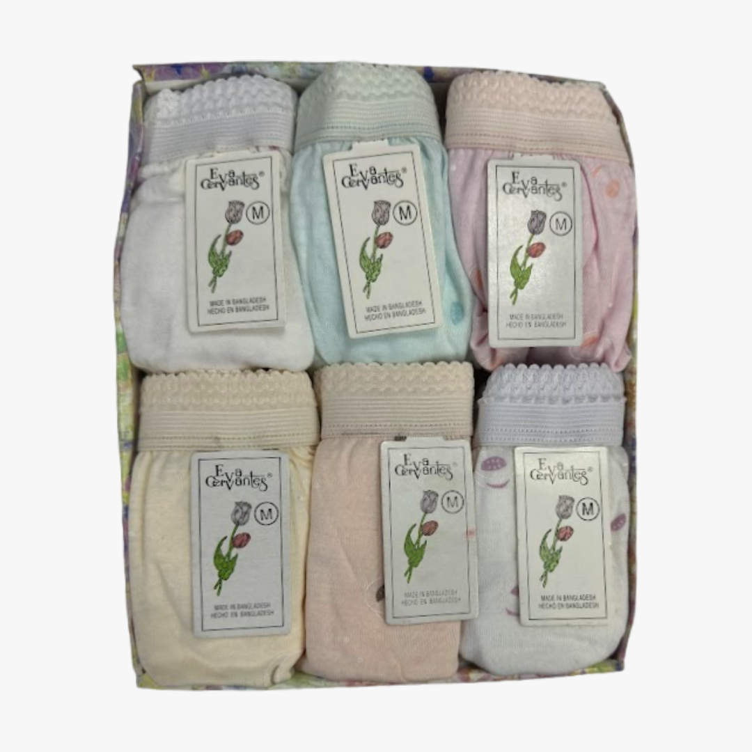 EVA CERVANTES 6-PACK WHOLESALE LADIES UNDERWEAR ASSORTED COLORS SIZES SMALL TO XL