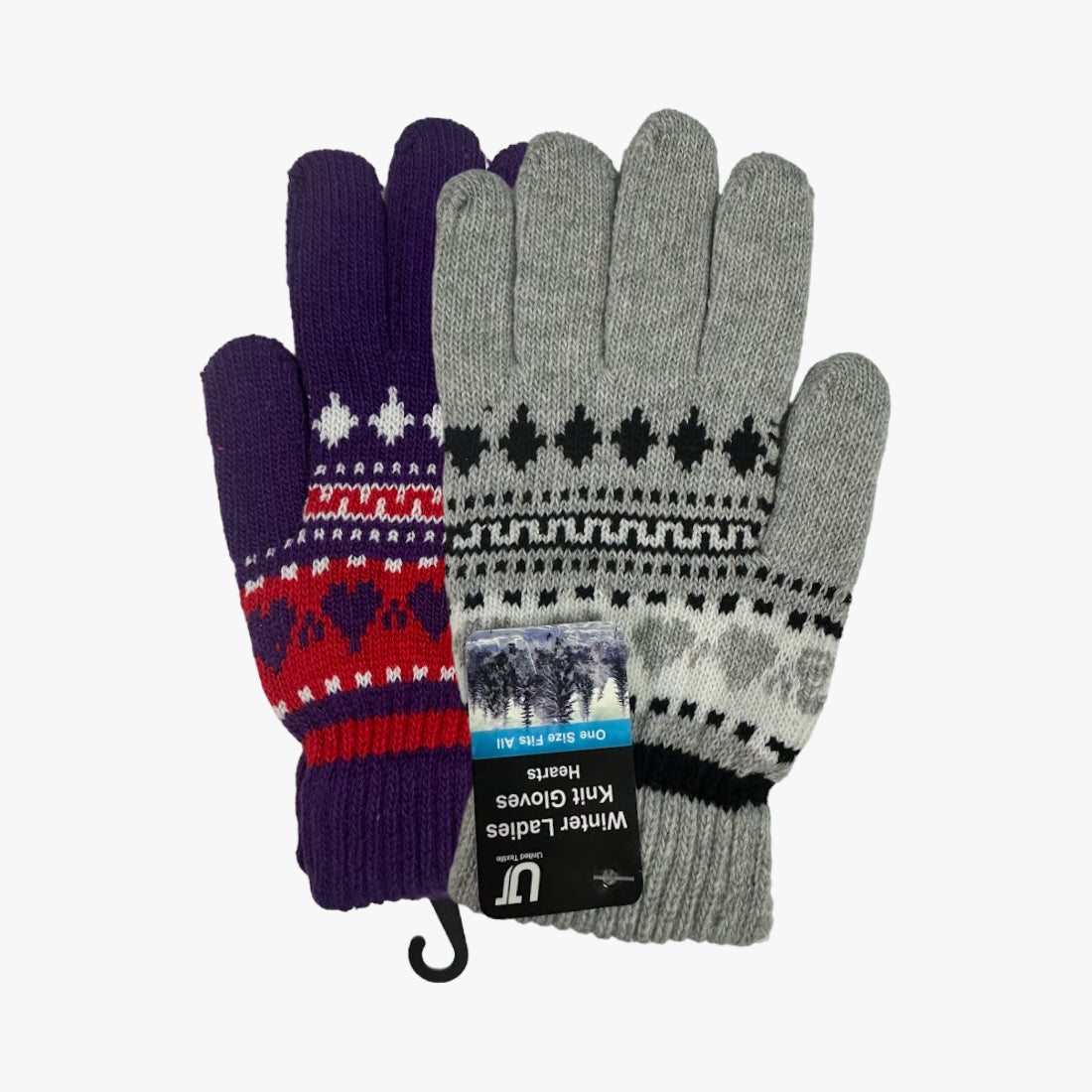 WINTER THICK KNIT WOMEN GLOVES (HEARTS) ASSORTED COLORS (24332) - 6870