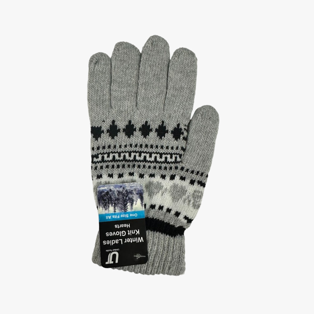 WINTER THICK KNIT WOMEN GLOVES (HEARTS) ASSORTED COLORS (24332) - 6870