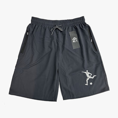 MEN GK RAYON SPORTS SHORTS WITH SIDE ZIPPER POCKETS GREY AND BLACK - 36207