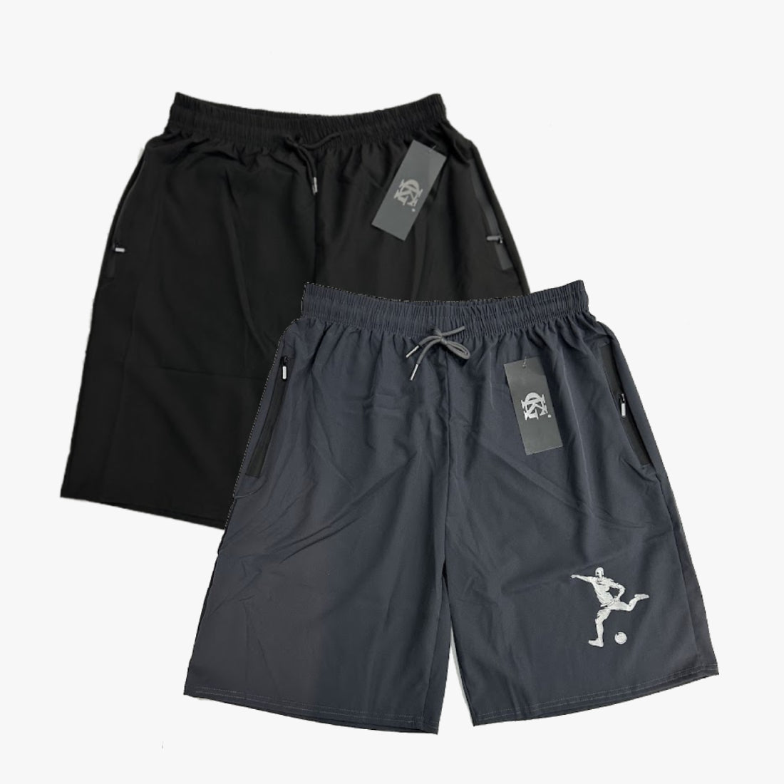 MEN GK RAYON SPORTS SHORTS WITH SIDE ZIPPER POCKETS GREY AND BLACK - 36207