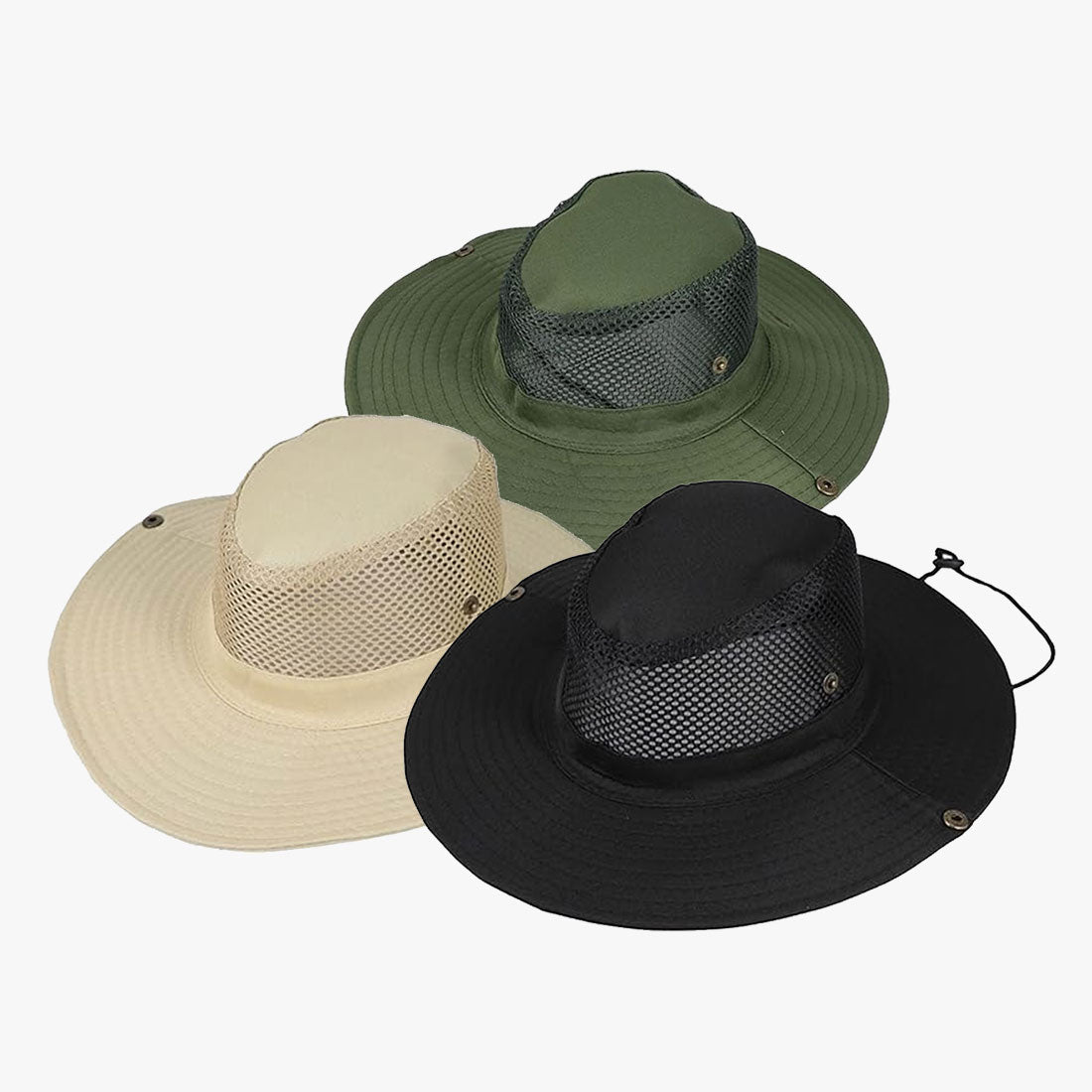 VENTILATED ADJUSTABLE FISHERMEN WHOLESALE BUCKET HATS (H59553) - 6079