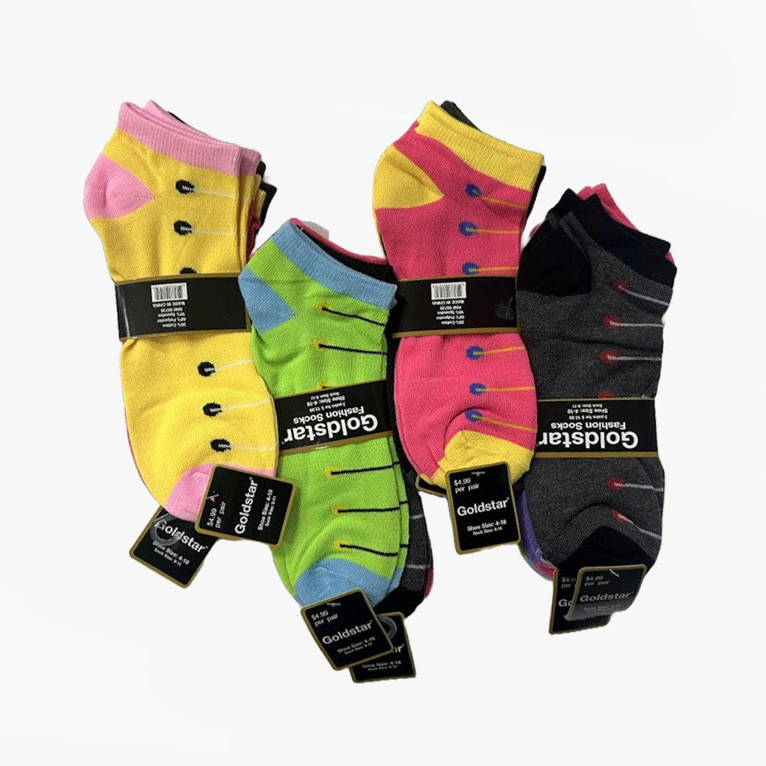 WHOLESALE WOMEN GOLDSTAR LOWCUT FASION SOCKS SHOE LACE PRINTS (2035A) ASSORTED - 2081-4