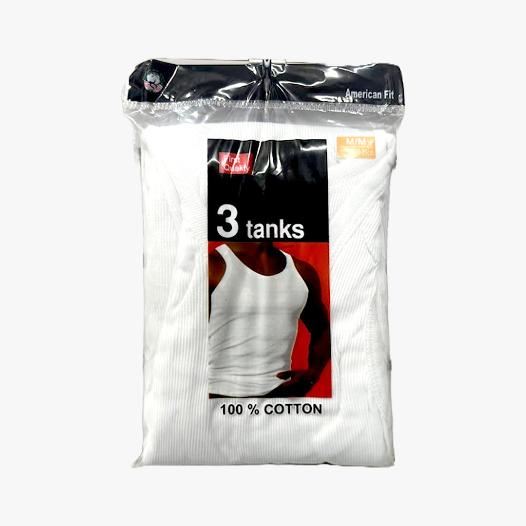 3-PK MEN AMERICAN FIT COTTON A-SHIRTS WHITE - 4100