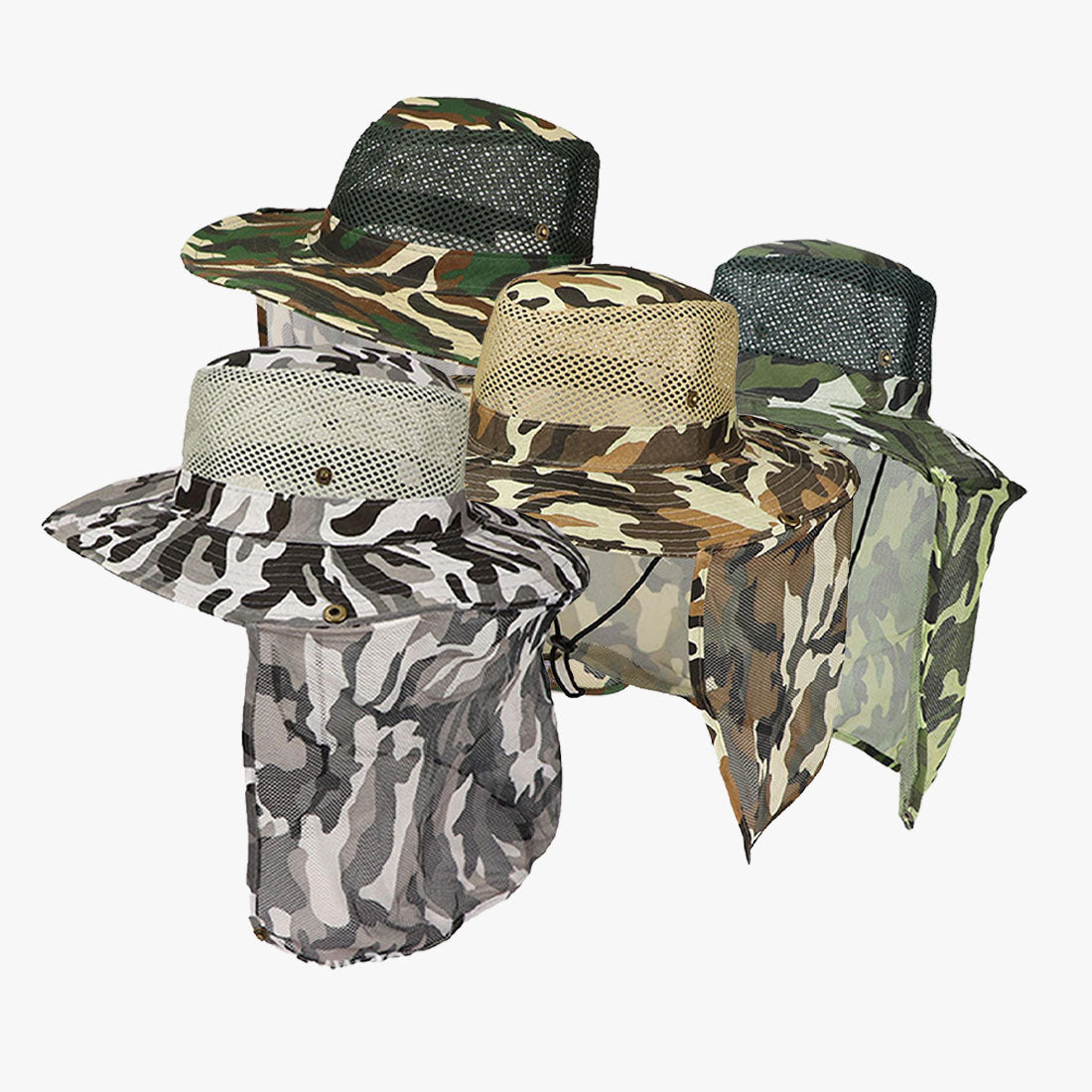 BACK-MESH CAMOUFLAGE FISHERMEN WHOLESALE BUCKET HATS (8855-1) - 6016
