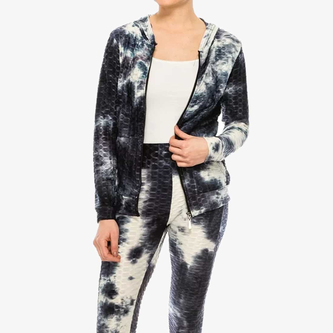 WOMEN 2-PIECE DIY LONG SLEEVE FULL ZIP HOODIE AND LEGGING PANTS SET - 37901