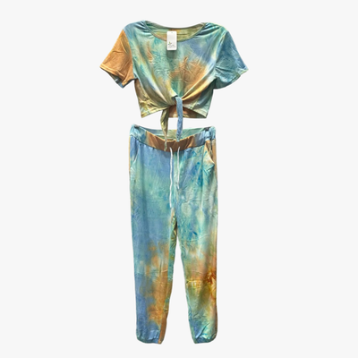 DYI DOUBLE AUSPICIOUS BRAND 2 PIECE CROP TOP AND PANTS WOMEN SPORT SET ASSORTED COLORS SMALL/ MEDIUM AND LARGE/XL (3803)