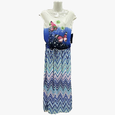 BUTTERFLY BLOSSOM AND CHEVRON WAVES SLEEVELESS MAXI SUNDRESS ASSORTED COLORS - 670118