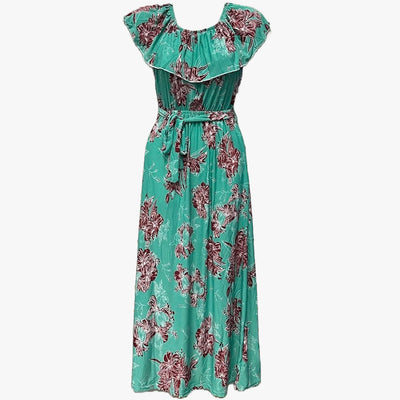 FLORAL RUFFLE MAXI DRESS WITH WAISTE TIE ASSORTED COLORS - 670138