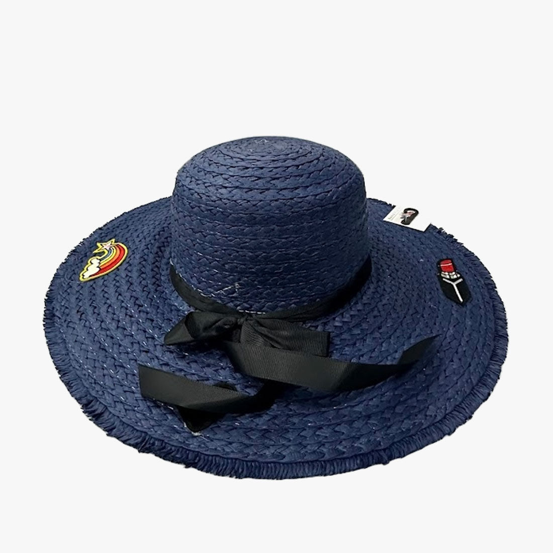WIDE BRIM STRAW SUN HATS WITH STICKERS ASSORTED COLORS - 20209