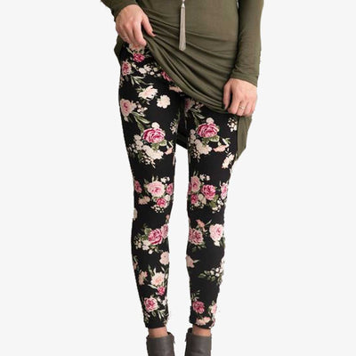 WOMEN PLUS SIZE FLORAL FASHION COTTON PANTYHOSE-PANTS ASSORTED COLORS - 36455