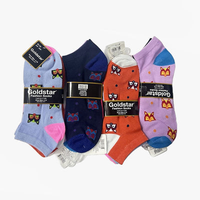 WHOLESALE GOLDSTAR WOMEN LOWCUT SOCKS FOX LOGO HEEL AND TOE ASSORTED COLORS SIZE 9-11 (2052A)