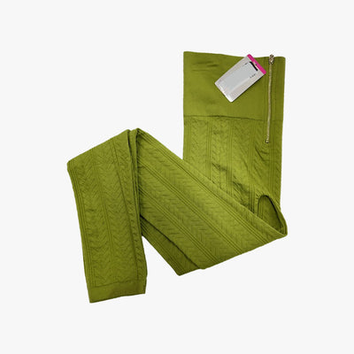 WOMEN EXTRA-STRETCH TEXTUTED LEGGING PANTS ONE SIZE GREEN WITH FRONT ZIPPER - 3592