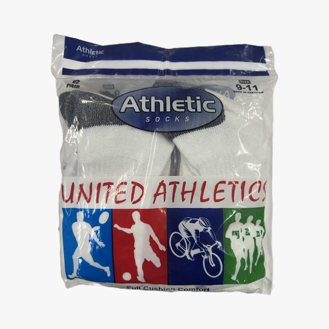 MEN 6-PK HEAL & TOW CREW SOCKS UNITED ATHLETICS WHITE - 2921