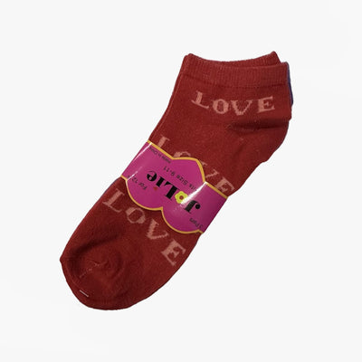 JO-LIE WOMEN LOWCUT SOCKS LOVE TEXT AND HEART LOGO SIZE 9-11 SOLID ASSORTED COLORS (2029A)