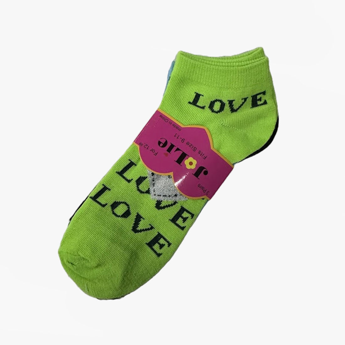JO-LIE WOMEN LOWCUT SOCKS LOVE TEXT AND HEART LOGO SIZE 9-11 SOLID ASSORTED COLORS (2029A)