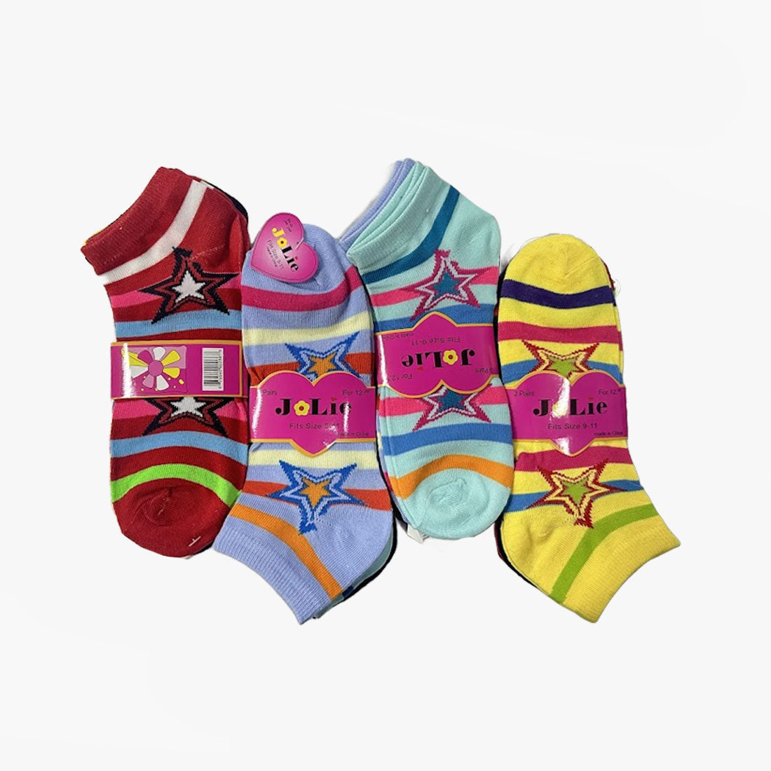 JO-LIE WOMEN LOWCUT SOCKS STARS STRIPES PRINTS SIZE 9-11 ASSORTED COLORFUL (2013A)