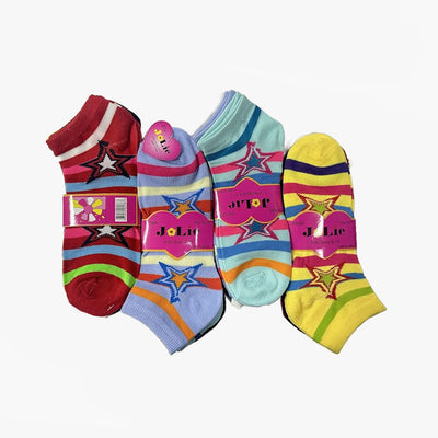 JO-LIE WOMEN LOWCUT SOCKS STARS STRIPES PRINTS SIZE 9-11 ASSORTED COLORFUL (2013A)