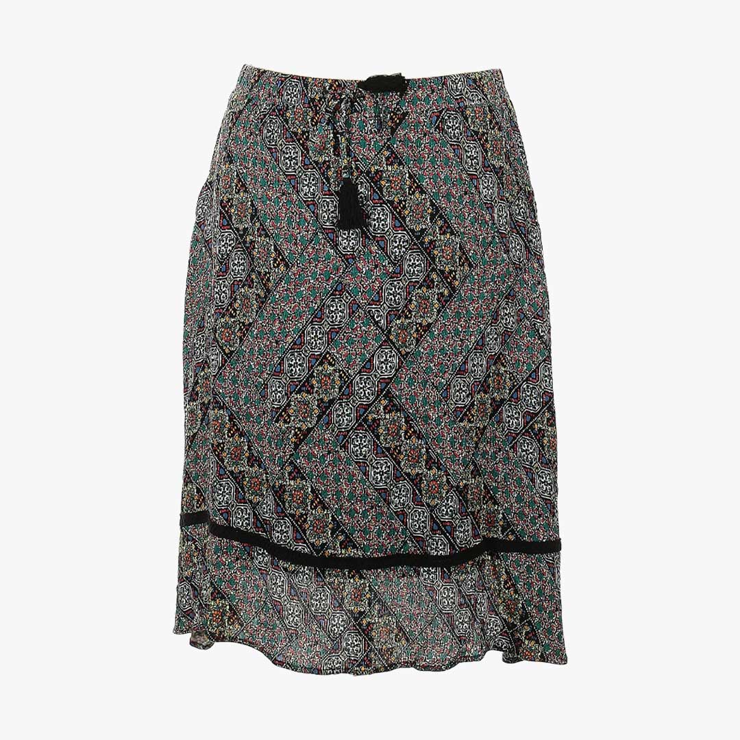 SAG HARBORFIESTA MIDI SKIRT: BOHO CHARM WITH BOW & TIE DRAWSTRING IN MULTI-COLOR GRAY - 3802