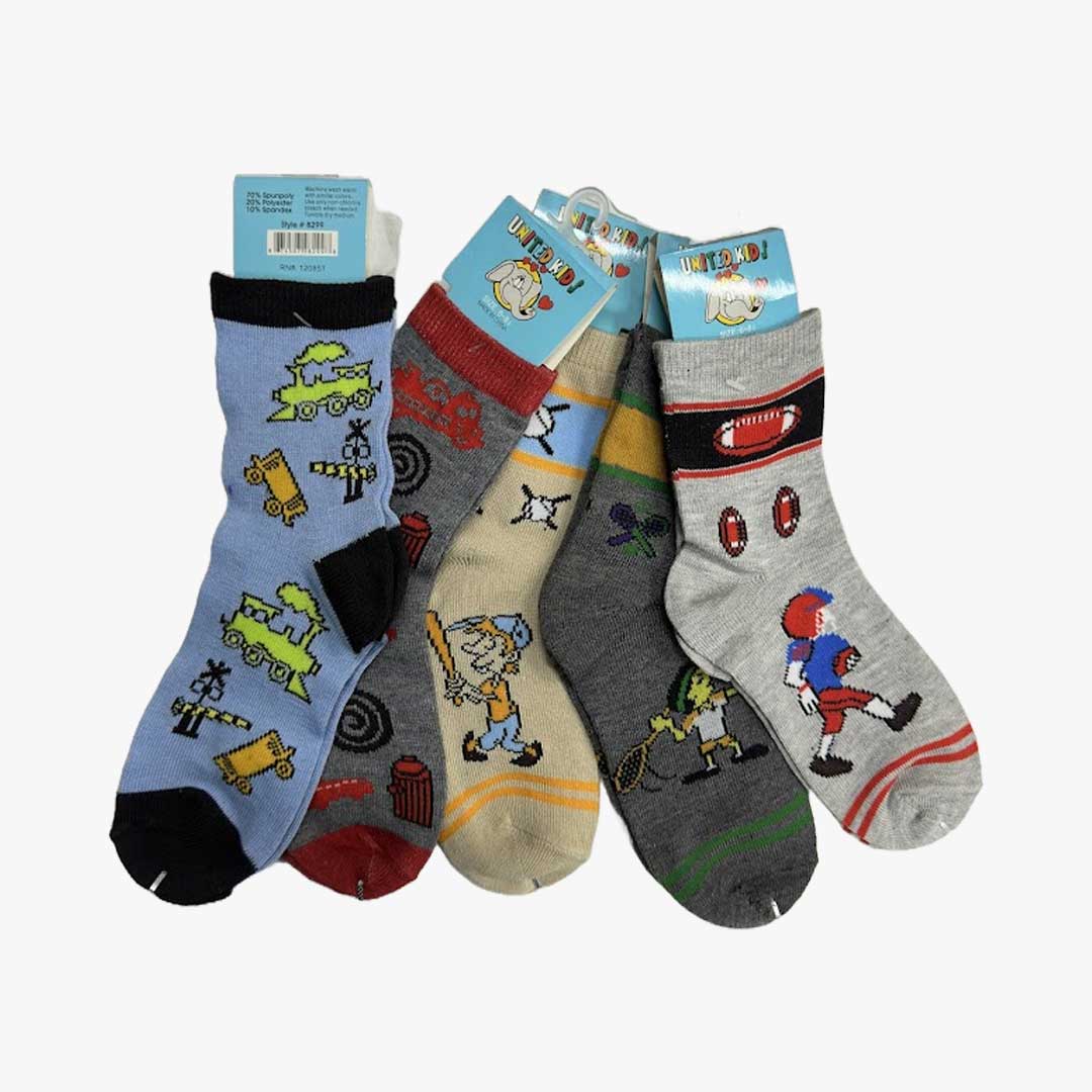 WHOLESALE UNITED KIDS  BOYS CREW SOCKS CARTOON PRINT ASSORTED COLORS - 1868