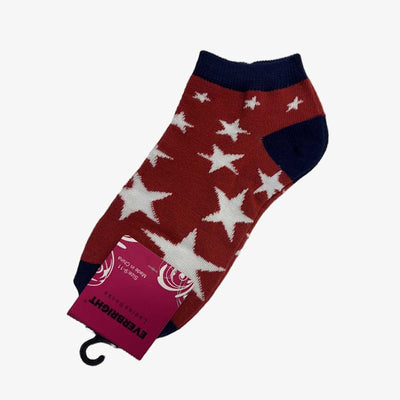 EVERBRIGHT WOMEN'S LOWCUT SOCKS 12 PACK ASSORTED BLUE RED WHITE STAR DESIGNS SIZE 9-11