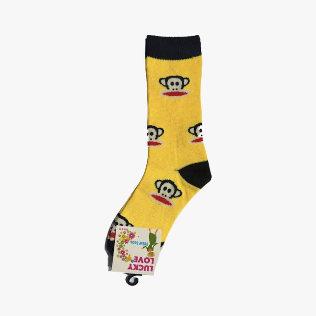 WHOLESALE LADIES SOCKS LUCKY LOVE CREW MONKEY PRINT (C-09) ASSORTED - 2388