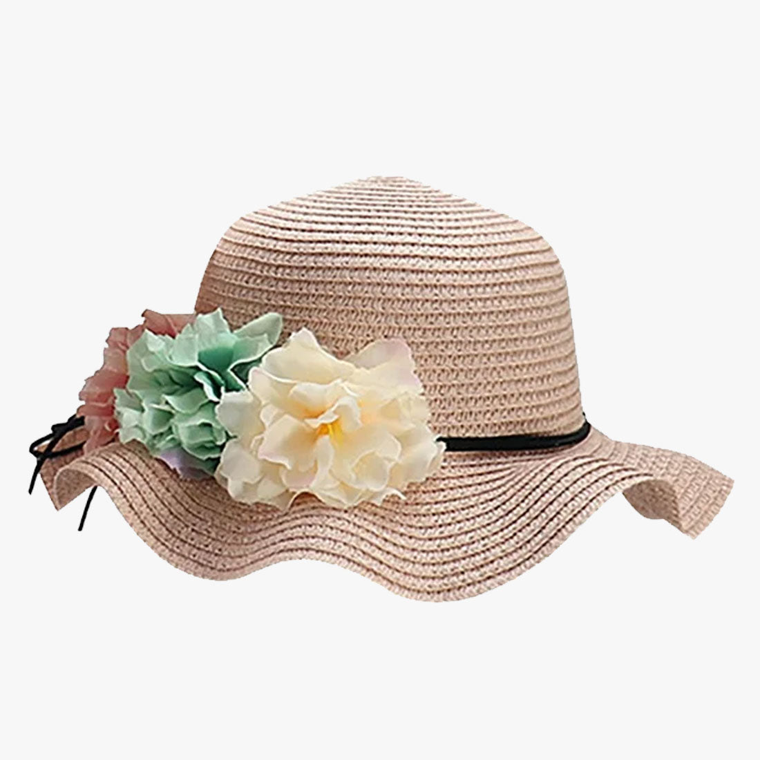 WHOLESALE WOMEN 3-FLOWER WAVY SUMMER SUN HATS (120851) - 60201