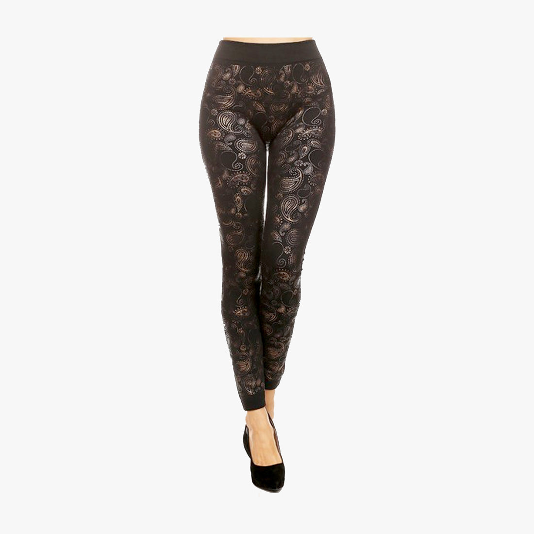 LADIES METALLIC PAISLEY PRINT LEGGINGS PANTS ONE SIZE (823MP032) - 3506