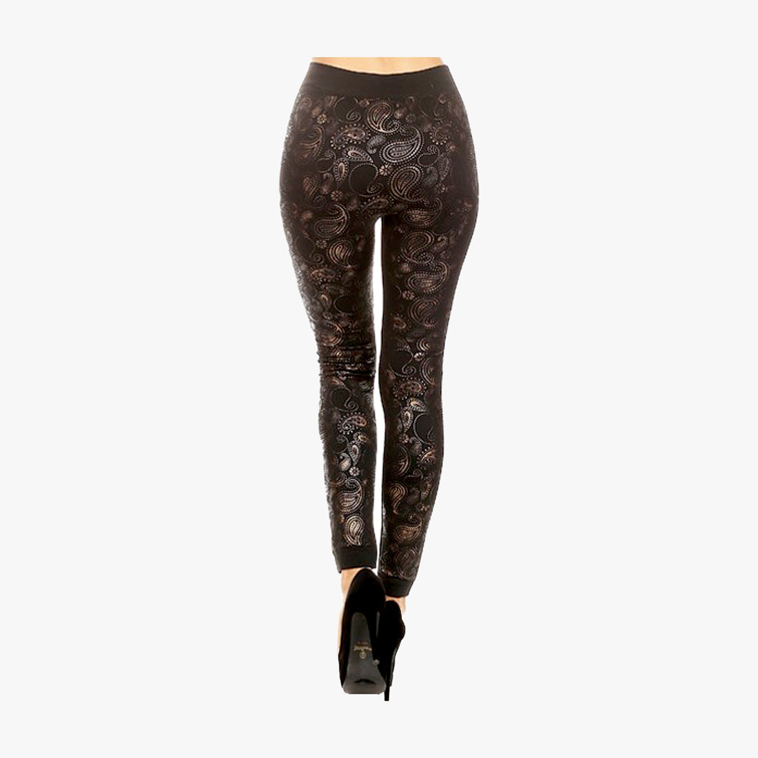 LADIES METALLIC PAISLEY PRINT LEGGINGS PANTS ONE SIZE (823MP032) - 3506