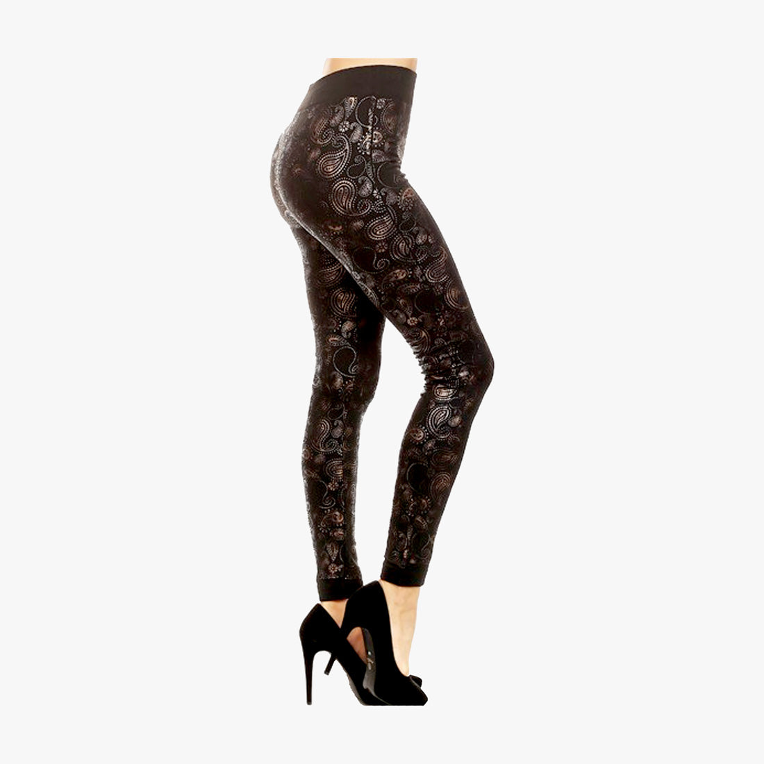 LADIES METALLIC PAISLEY PRINT LEGGINGS PANTS ONE SIZE (823MP032) - 3506